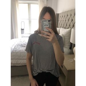 Whistles Embroidered Très Bon Striped T-Shirt